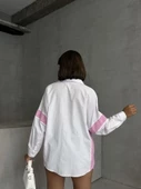 Beyaz Etek Ucu Ve Kolları Pembe Kot Garnili Gömlek - 4