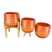 Bitki Tasarımı Beyaz Nokta Desenli Toprak Saksı Saksılık Salon Çiçeklik Üçlü Set - 19 CM - 3