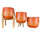Bitki Tasarımı Beyaz Nokta Desenli Toprak Saksı Saksılık Salon Çiçeklik Üçlü Set - 19 CM - 1