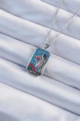 316L Çelik Zincir Gümüş Renk Taç ve Kız Figürlü Renkli Mineli Tarot Kolye - TJ-BKO9230 - 1