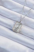 316L Çelik Zincir Gümüş Renk Zirkon Taşlı Çerçeveli Tarot Kolye - TJ-BKO9234 - 1