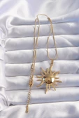 316L Çelik Zincir Gold Renk Ayna Model Güneş Kolye - TJ-BKO8985 - 2