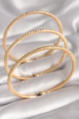 Pirinç Gold Renk Zirkon Taş Detay 3'lü Hasır Model Kadın Bileklik - TJ-BB5979 - 1
