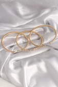 Pirinç Gold Renk Zirkon Taş Detay 3'lü Hasır Model Kadın Bileklik - TJ-BB5979 - 2