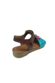 OrtopedikAL Trend Kahve Turkuaz Püsküllü Kız Çocuk Sandalet Ayakkabı %100 Hakiki Deri - 4