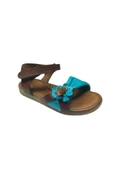 OrtopedikAL Trend Kahve Turkuaz Kız Çocuk Sandalet Ayakkabı %100 Hakiki Deri - 1