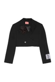 Gül Aksesuarlı Crop Blazer Ceket Siyah - 1