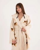 Bornoz ,Plaj Kıyafeti,Kimono , Kaftan ,Sabahlık & Leopar Desenli Kapüşonlu Kısa - 5
