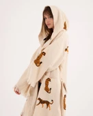 Bornoz ,Plaj Kıyafeti,Kimono , Kaftan ,Sabahlık & Leopar Desenli Kapüşonlu Kısa - 12