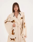 Bornoz ,Plaj Kıyafeti,Kimono , Kaftan ,Sabahlık & Leopar Desenli Kapüşonlu Kısa - 9