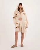 Bornoz ,Plaj Kıyafeti,Kimono , Kaftan ,Sabahlık & Leopar Desenli Kapüşonlu Kısa - 6