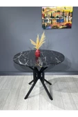 Hey Modüler Mobilya Sedef Siyah Mermer Yuvarlak Mutfak Masası Yemek Masası Balkon Masası Metal Siyah Ayak 100 Cm - 3