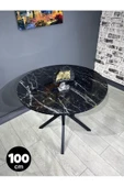 Hey Modüler Mobilya Sedef Siyah Mermer Yuvarlak Mutfak Masası Yemek Masası Balkon Masası Metal Siyah Ayak 100 Cm - 1