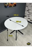 Hey Modüler Mobilya Sedef Beyaz Yuvarlak Mutfak Masası Yemek Masası Balkon Masası Metal Siyah Ayak 100 Cm - 4