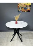 Hey Modüler Mobilya Sedef Beyaz Yuvarlak Mutfak Masası Yemek Masası Balkon Masası Metal Siyah Ayak 100 Cm - 3
