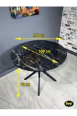 Hey Modüler Mobilya Sedef Siyah Mermer Yuvarlak Mutfak Masası Yemek Masası Balkon Masası Metal Siyah Ayak 100 Cm - 4