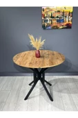 Hey Modüler Mobilya Sedef Ceviz Yuvarlak Mutfak Masası Yemek Masası Balkon Masası Metal Siyah Ayak 100 Cm - 3