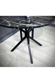 Hey Modüler Mobilya Sedef Siyah Mermer Yuvarlak Mutfak Masası Yemek Masası Balkon Masası Metal Siyah Ayak 100 Cm - 5