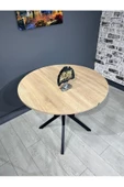 Hey Modüler Mobilya Selin Sonoma Yuvarlak Mutfak Masası Yemek Masası Metal Siyah Ayak 90 Cm - 3