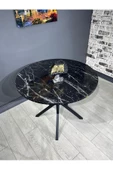Hey Modüler Mobilya Selin Siyah Mermer Yuvarlak Mutfak Masası Yemek Masası Metal Siyah Ayak 90 Cm - 2