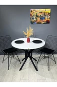 Hey Modüler Mobilya Selin Beyaz Yuvarlak Mutfak Masası Yemek Masası Metal Siyah Ayak 90 Cm - 4