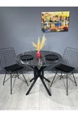 Hey Modüler Mobilya Selin Siyah Mermer Yuvarlak Mutfak Masası Yemek Masası Metal Siyah Ayak 90 Cm - 3