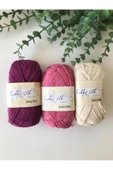 3lü %100 Pamuk Punch (panç) Ve Amigurumi Ipi Seti (mürdüm-pembe-krem) - 1