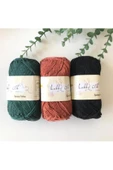3lü %100 Pamuk Punch (panç) Ve Amigurumi Ipi Seti (koyu Yeşil-kiremit-siyah) - 1