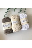 3lü %100 Pamuk Punch (panç) Ve Amigurumi Ipi Seti (koyu Bej-krem-beyaz) - 1