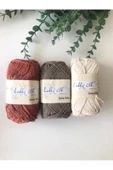 3lü %100 Pamuk Punch (panç) Ve Amigurumi Ipi Seti (kiremit - Koyu Bej - Krem) - 1