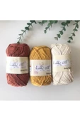 3lü %100 Pamuk Punch (panç) Ve Amigurumi Ipi Seti (kiremit - Hardal - Krem) - 1