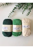 3lü %100 Pamuk Punch (panç) Ve Amigurumi Ipi Seti (koyu Yeşil-açık Yeşil-krem) - 1