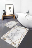 Halı Atölyesi Gri Doğal Pamuklu 2'li Banyo&Mutfak Paspas Seti 60x100 50x60 Cm - 1