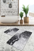 Halı Atölyesi Gri Doğal Pamuklu 2'li Banyo&Mutfak Paspas Seti 60x100 50x60 Cm - 1