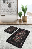 Halı Atölyesi Siyah Doğal Pamuklu 2'li Banyo&Mutfak Paspas Seti 60x100 50x60 Cm - 1