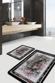 Halı Atölyesi Siyah Doğal Pamuklu 2'li Banyo&Mutfak Paspas Seti 60x100 50x60 Cm - 1