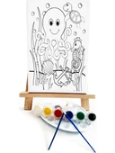 Ahtopot Çocuk Ressam Seti 20 x 30 cm Ön Çizimli Tuval 2 Adet Fırça Palet Boyalar ve Şövale - 1