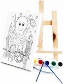 Ahtopot Çocuk Ressam Seti 20 x 30 cm Ön Çizimli Tuval 2 Adet Fırça Palet Boyalar ve Şövale - 2