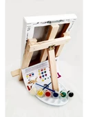 Ahtopot Çocuk Ressam Seti 20 x 30 cm Ön Çizimli Tuval 2 Adet Fırça Palet Boyalar ve Şövale - 3