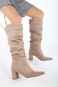 Lise-Britt Nude Süet Körüklü Topuklu Kadın Çizme - 2