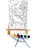 Sevimli Dinozor Çocuk Ressam Seti 20 x 30 cm Ön Çizimli Tuval - 1