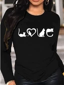 Kadın Uzun Kollu Bisiklet Yaka Baskılı Viskon Bluz - 1