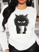 Kadın Uzun Kollu Bisiklet Yaka Baskılı Viskon Bluz - 1