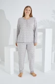 %100 Pamuk Uzun Kol Büyük Beden Kadın Pijama Takımı 98908 - 2