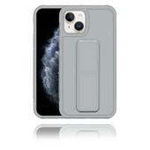 Apple IPhone 13 Uyumlu Mat Gri Yumuşak Silikon Standlı Tutacaklı (Tutamaçlı) Telefon Kılıfı - 1