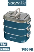 Vagonlife 1450 ML 3 Kat Çelik (2 Kat Kullanılabilir) Bento Lunch Box Yeni Nesil Sefer Tası-FFLBOX7083 - 2