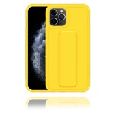Apple IPhone 11 Pro Max Uyumlu Mat Sarı Yumuşak Silikon Standlı Tutacaklı (Tutamaçlı) Telefon Kılıfı - 1