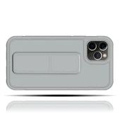 Apple IPhone 11 Pro Max Uyumlu Mat Gri Yumuşak Silikon Standlı Tutacaklı (Tutamaçlı) Telefon Kılıfı - 2