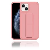 Apple IPhone 13 Mini Uyumlu Mat Rose Gold Yumuşak Silikon Standlı Tutacaklı (Tutamaçlı) Telefon Kılıfı - 1