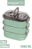 Vagonlife 1450 ML 3 Kat Çelik (2 Kat Kullanılabilir) Bento Lunch Box Yeni Nesil Sefer Tası-FFLBOX7083 - 9